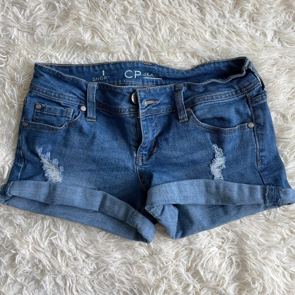 Lightly Distressed Stretchy Jean Shorts - Size 1